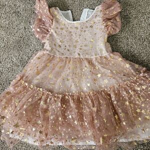 Lola + The Boys Pink and Gold Starry Dance Dress